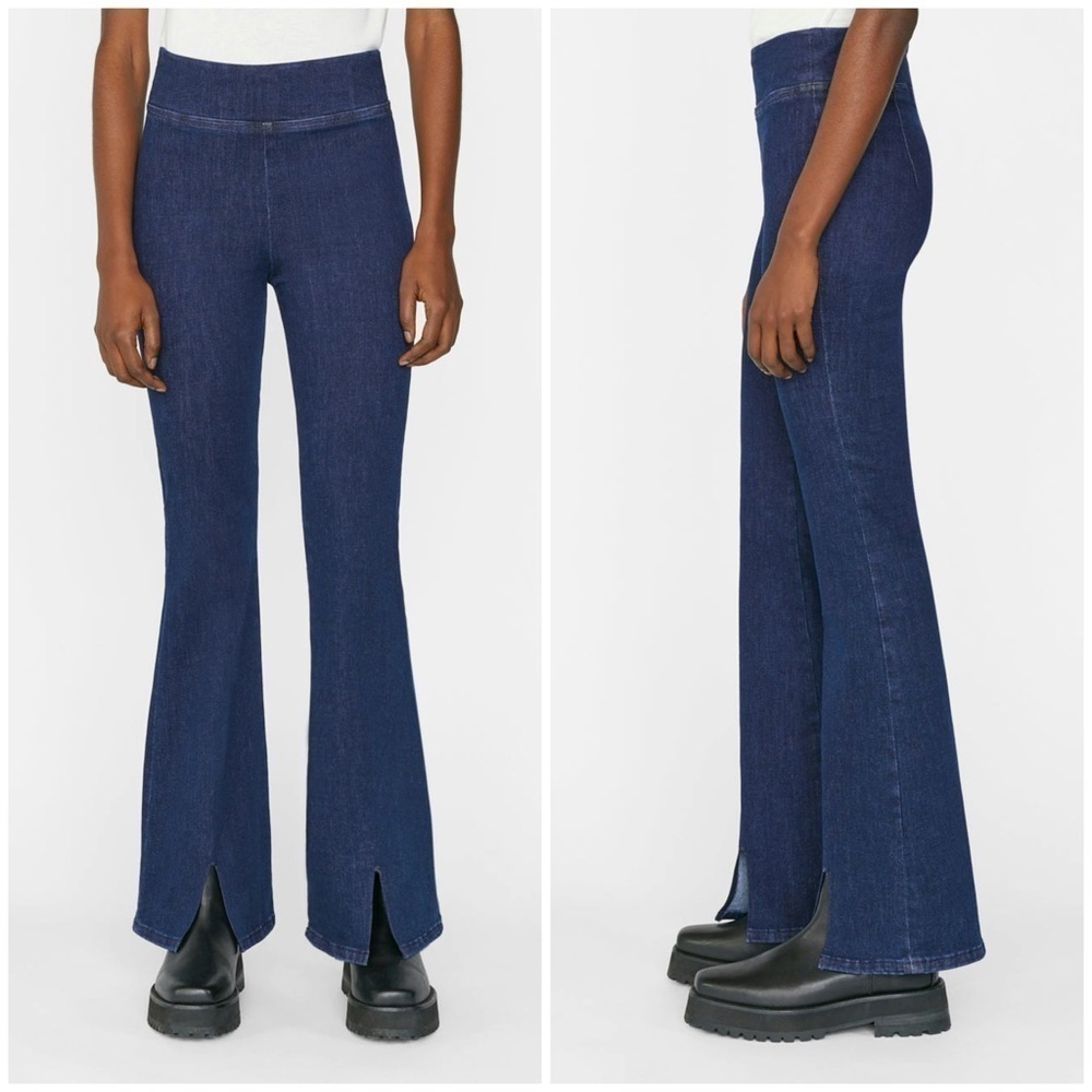 Frame The Jet Set Flare Jeans Womens 2 Front Slit Stretch High Rise Boho Organic